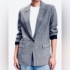 Steve Madden Size XL One Button Plaid Blazer Houndstooth Black White Blue